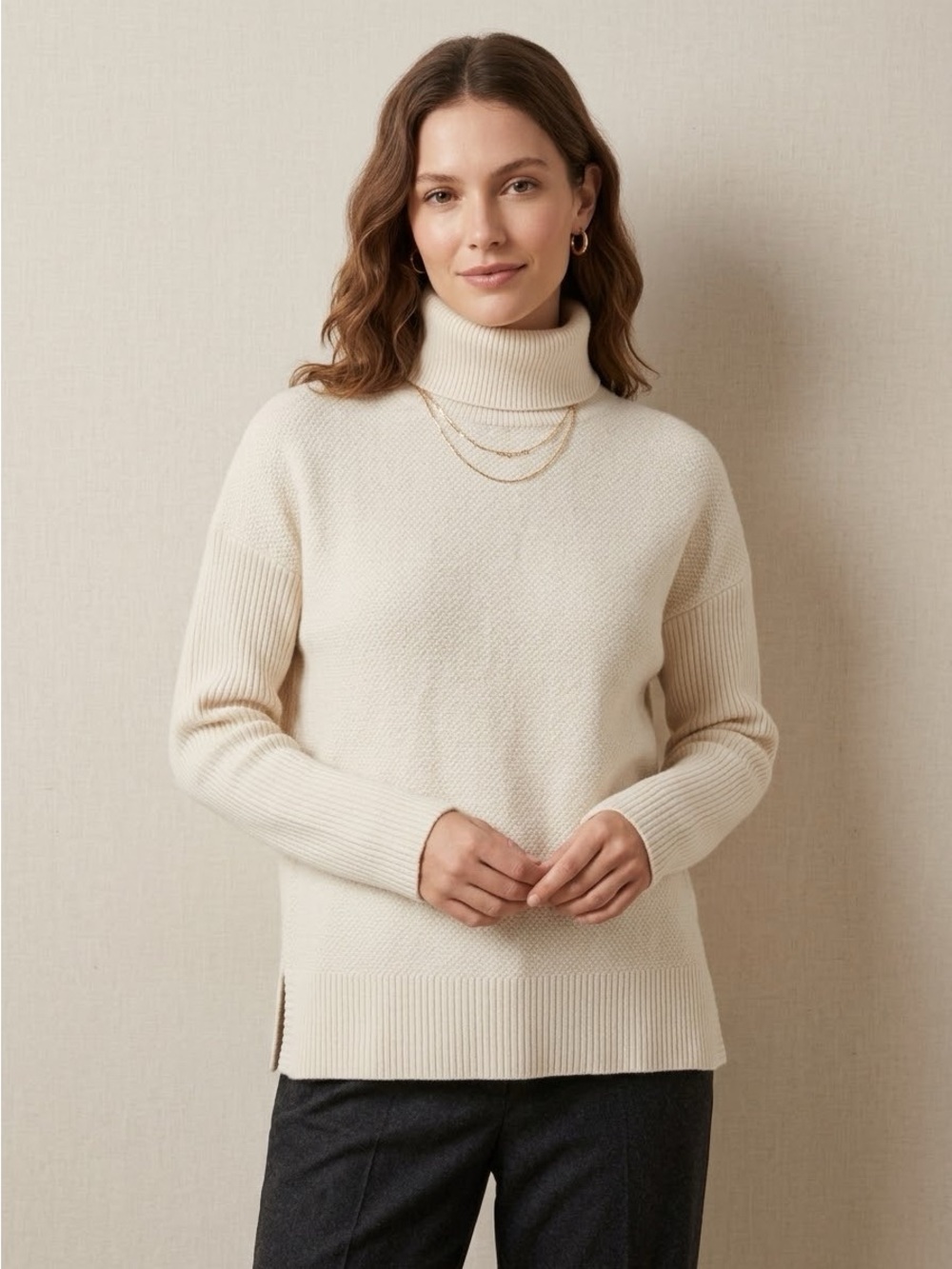 Talbots Ivory Off-White Cashmere Funnel Neck Sweater - Small